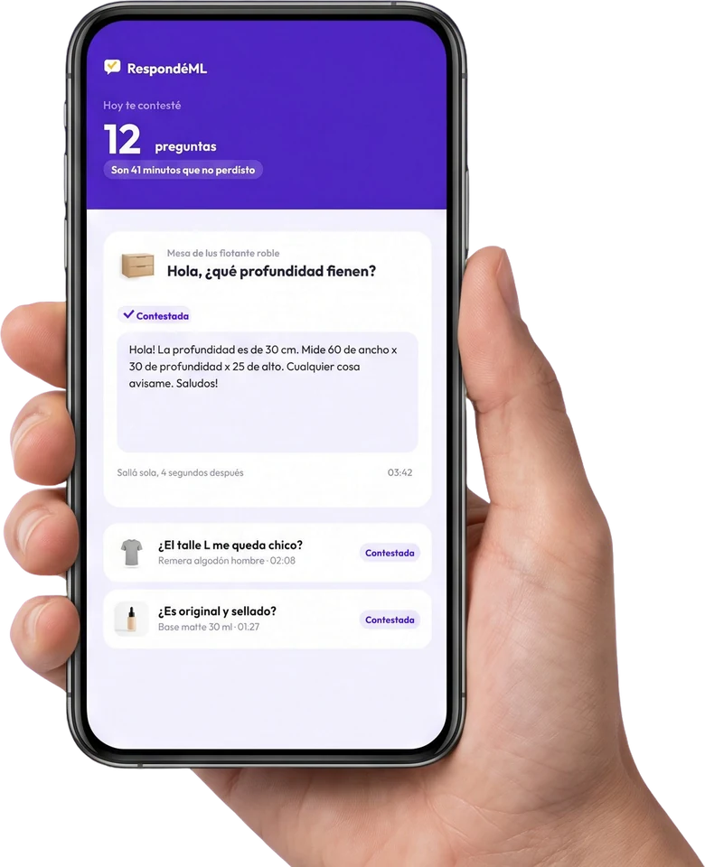 Un celular mostrando RespondéML con las preguntas del día ya contestadas